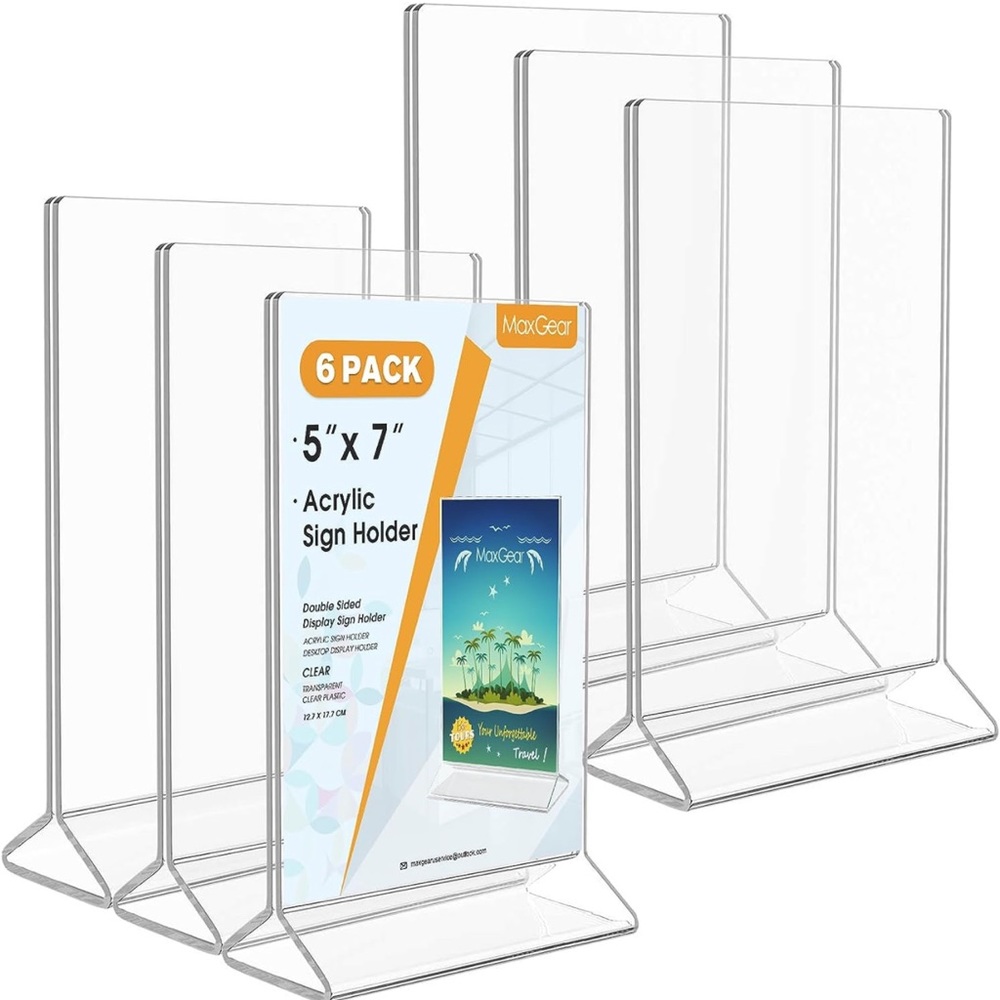 Acrylic Sign Holder 5x7 Inches, clear, 6 pack